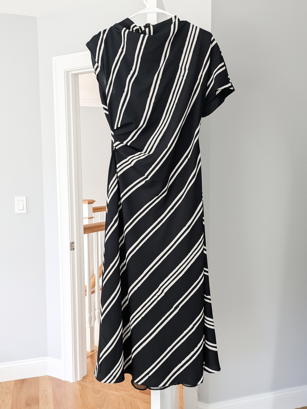 Mango Black & White Diagonal Stripe Midi Dress